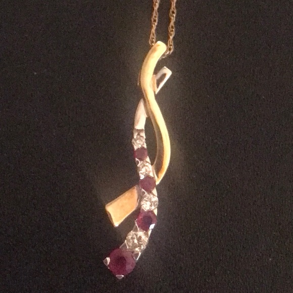 10KTT Natural Ruby & Diamond Pendant Necklace